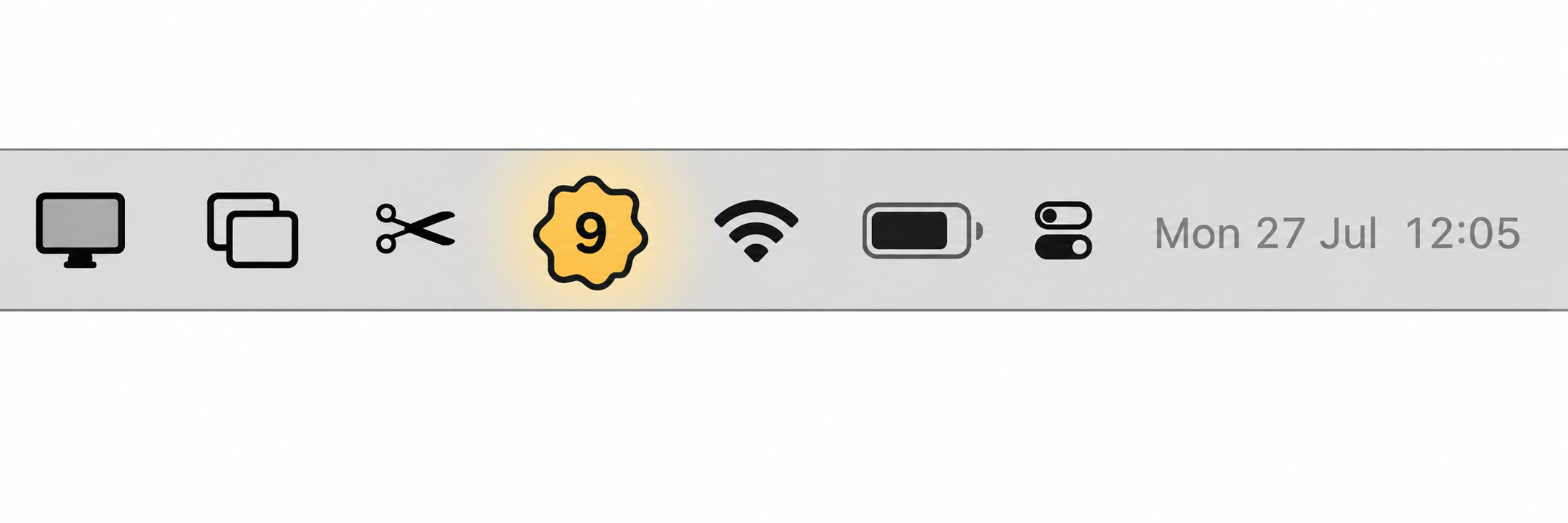 macOS menu bar showing Task on Desktop 9